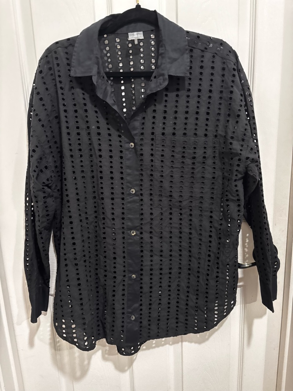 Women's Black Eyelet Swim Coverup Shirt